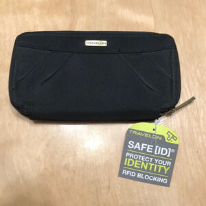 NWT Travelon zip around RFID blocking black wallet.